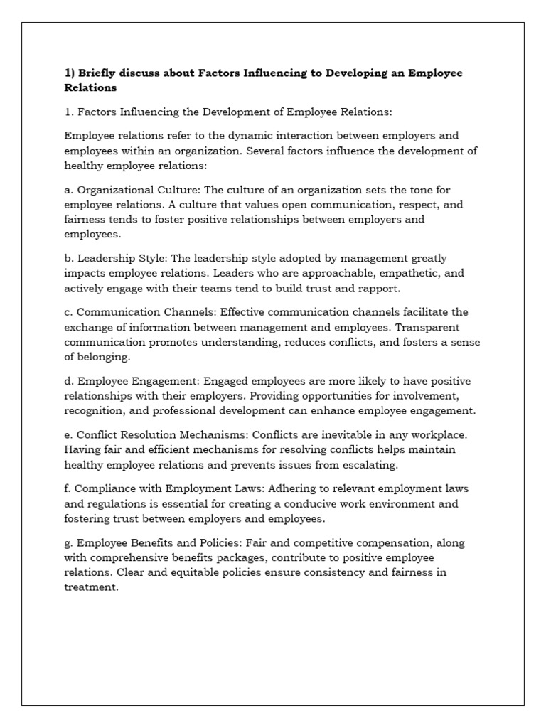 Factors Influencing Employee Relations | PDF