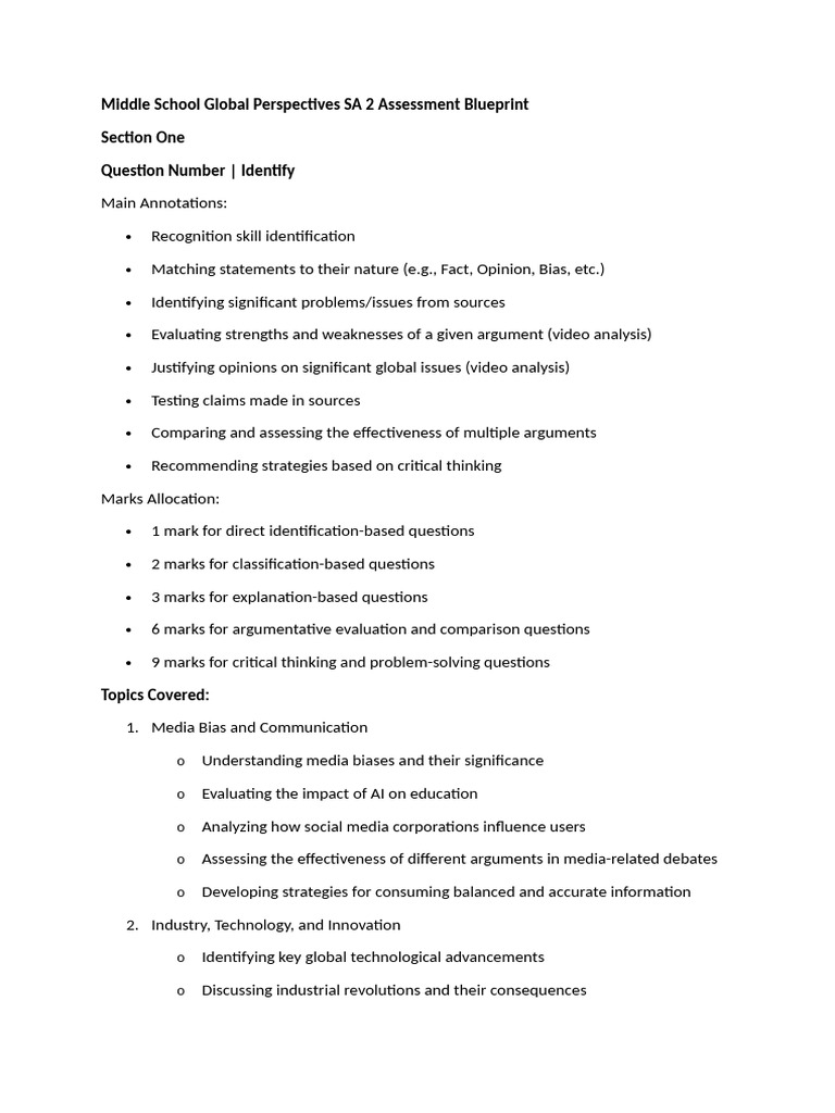 Middle School Global Perspectives Assessment | PDF