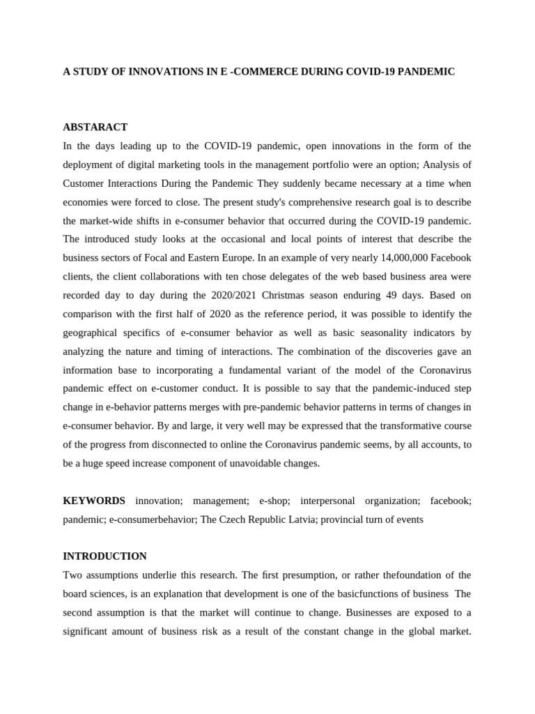 A Study of Innovations in e - Commerce During Covid-19 Pandemic | PDF ...