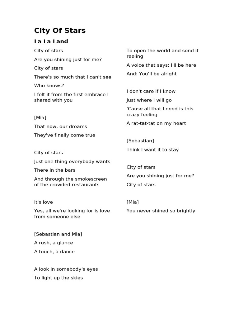 "City of Stars Lyrics Analysis" | PDF