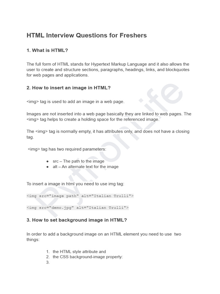 Html Interview Questions | PDF | Html Element | Html