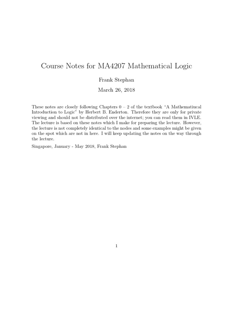 MA4207 Mathematical Logic Course Notes | PDF | Mathematical Logic ...