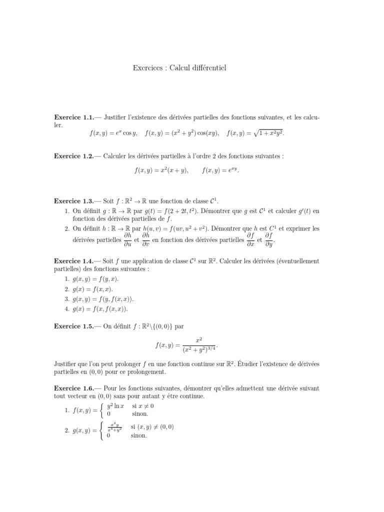 TD Calcul Diff | PDF | Fonction (Mathématiques) | Mathématiques appliqués