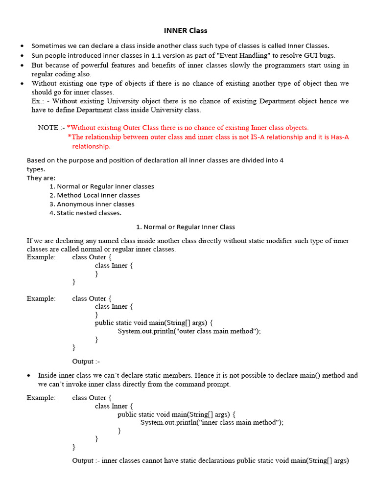 INNER Class | PDF | Class (Computer Programming) | Method (Computer ...