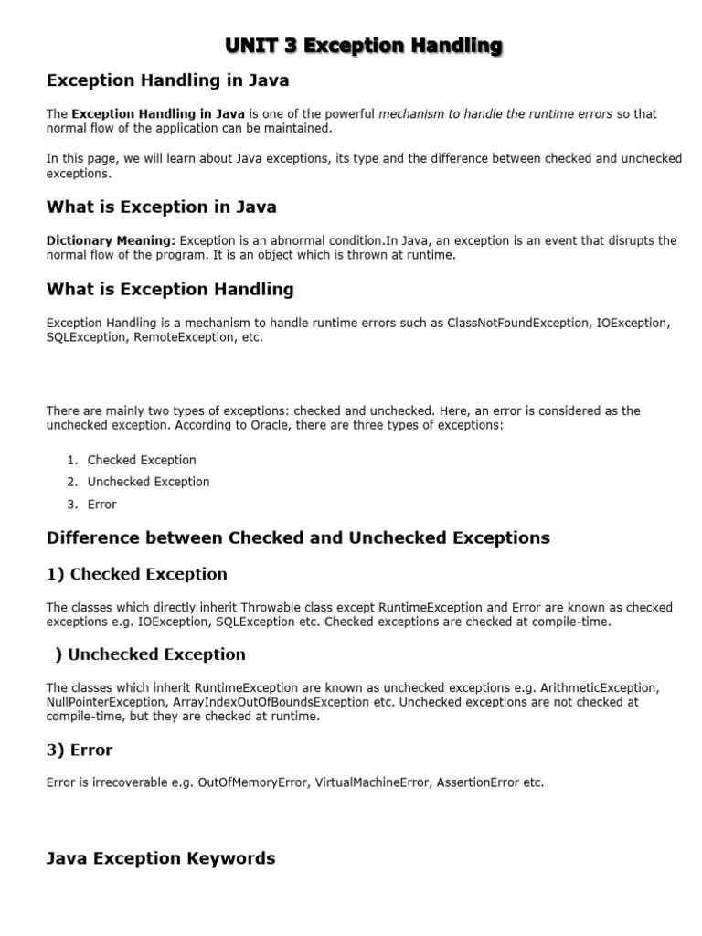 Java Exception Handling Explained | PDF | Java (Programming Language ...