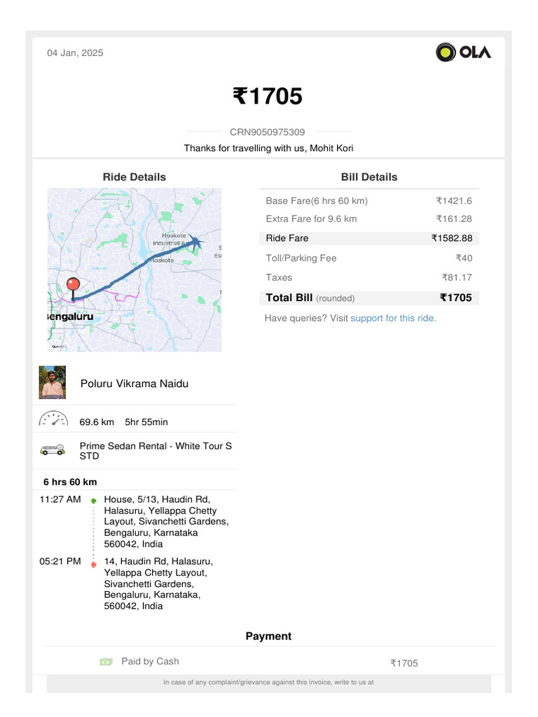 Ola Bill Pdf Invoice Payments
