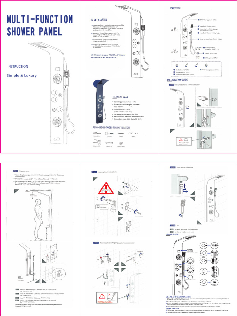 Multi-Function Shower Panel Guide | PDF