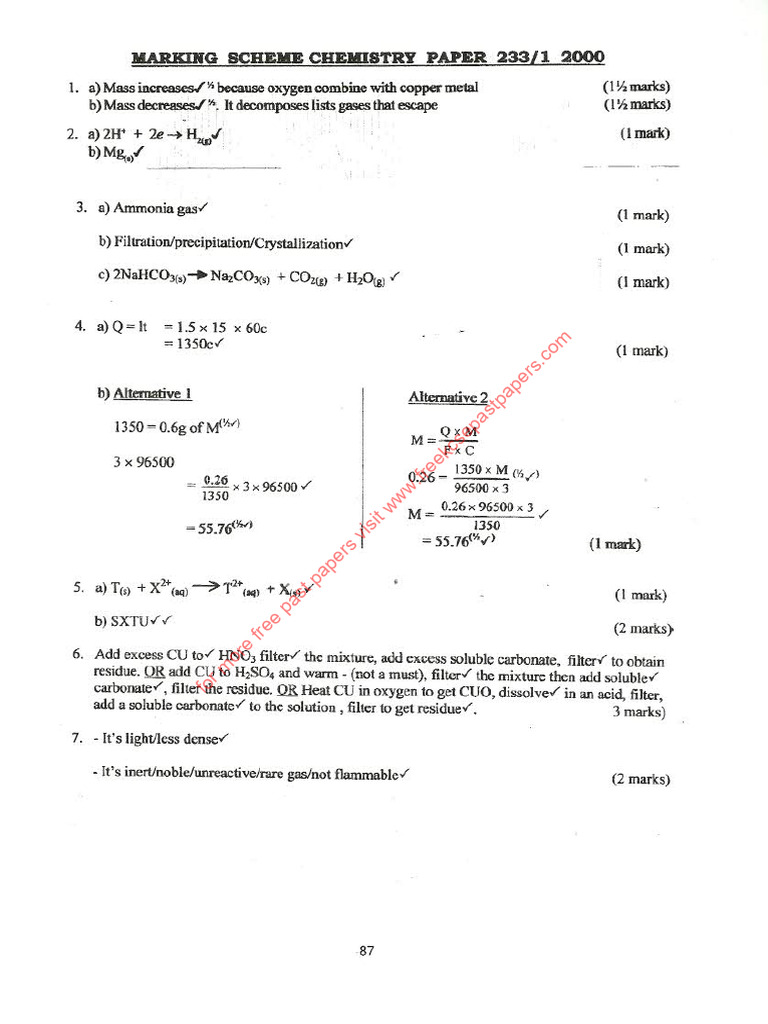 Kcse 2000 Chemistry Paper 1 Answers Pdf