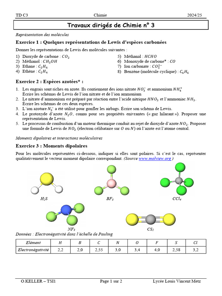 Exercices de Lewis en Chimie Seconde | PDF | Liaison chimique | Molécules
