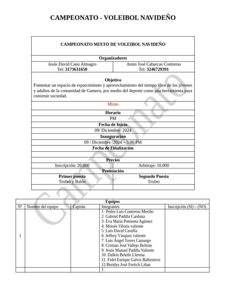 Campeonato Mixto Voleibol Navideño 2024 | PDF | Deportes | Reglas y ...