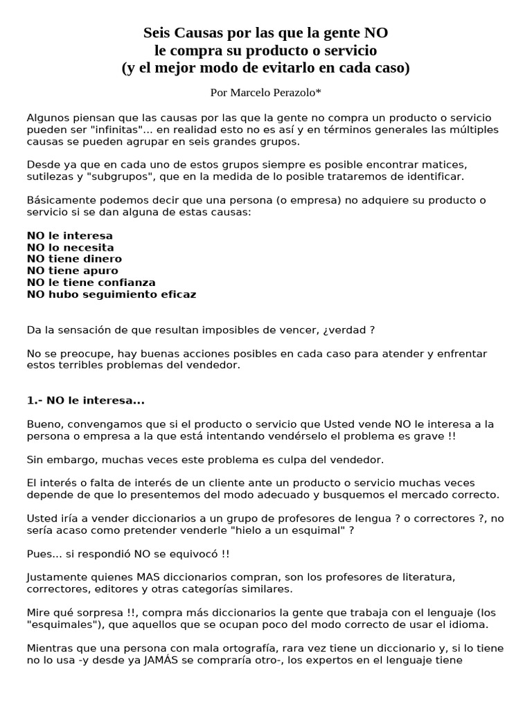 Seis Causas Por Las Que La Gente NO | PDF | Ventas | Cliente
