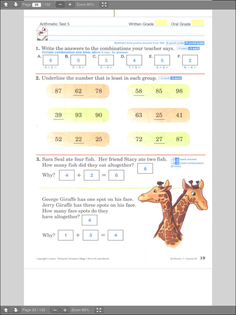Arithmetic 1 Tests and Speed Drills Teacher Key 2nd Edition Abeka ...