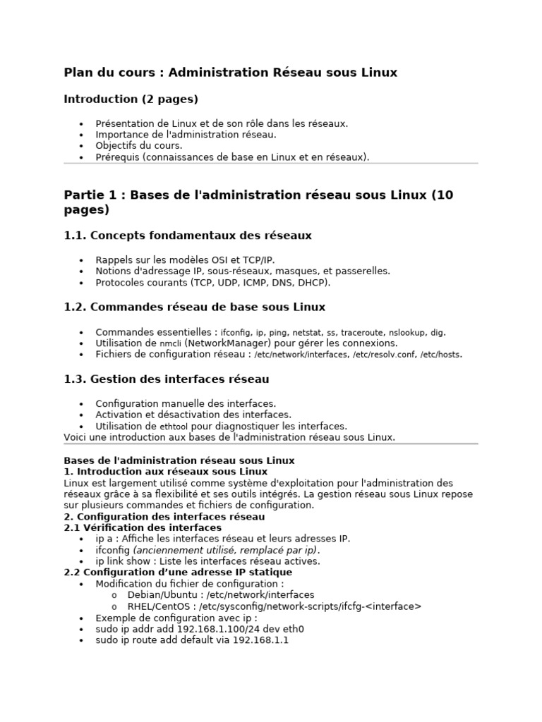 Administration Réseau sous Linux | PDF | Adresse IP | Protocoles Internet