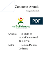 15. Articulo Wikipedia: El título en provisión nacional en Bolivia - Ramiro Palizza Ledezma