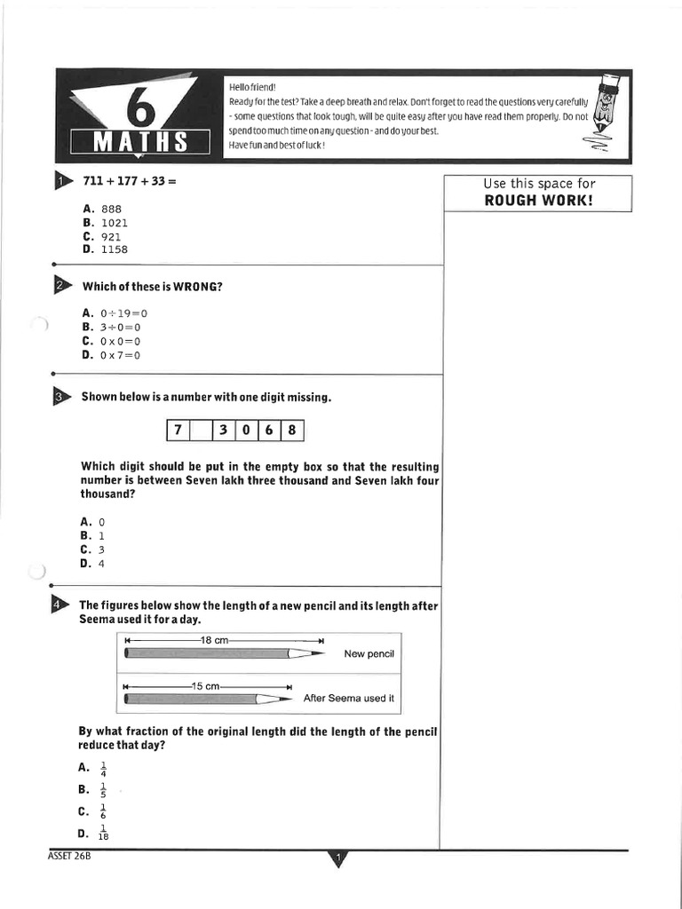 ASSET Math Gr6 QN Paper - 2 | PDF