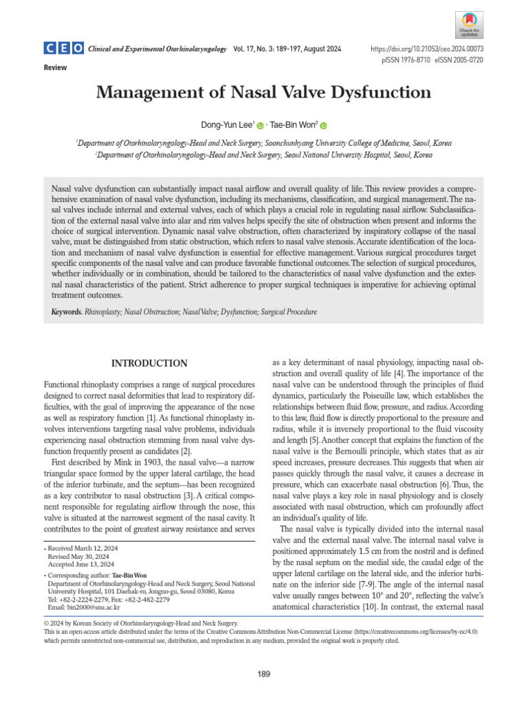 Management of Nasal Valve Dysfunction | PDF | Human Nose | Respiratory ...
