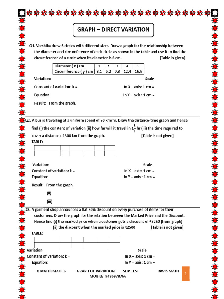 Graph of Variation Practise Test PDF | PDF