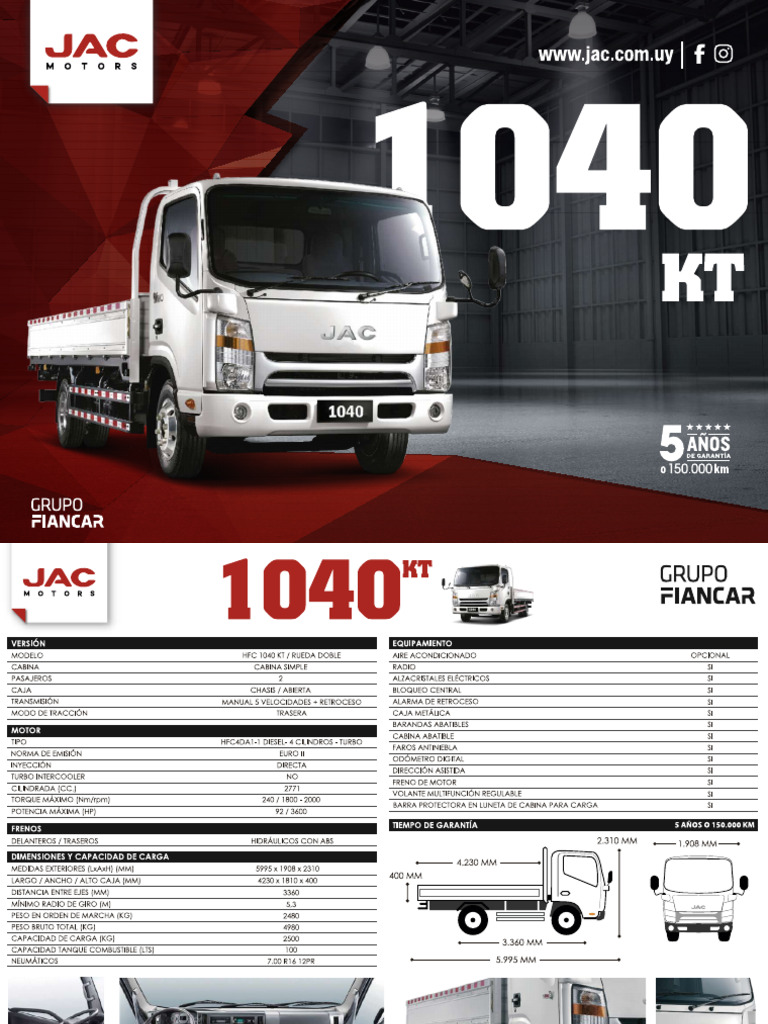 Camion Servicio Jac Hfc1040k - Ficha Tecnica - 1709049102151 | PDF