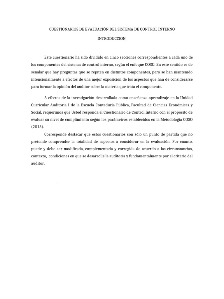 Cuestionarios de Control Interno COSO | PDF | Auditoría | Riesgo