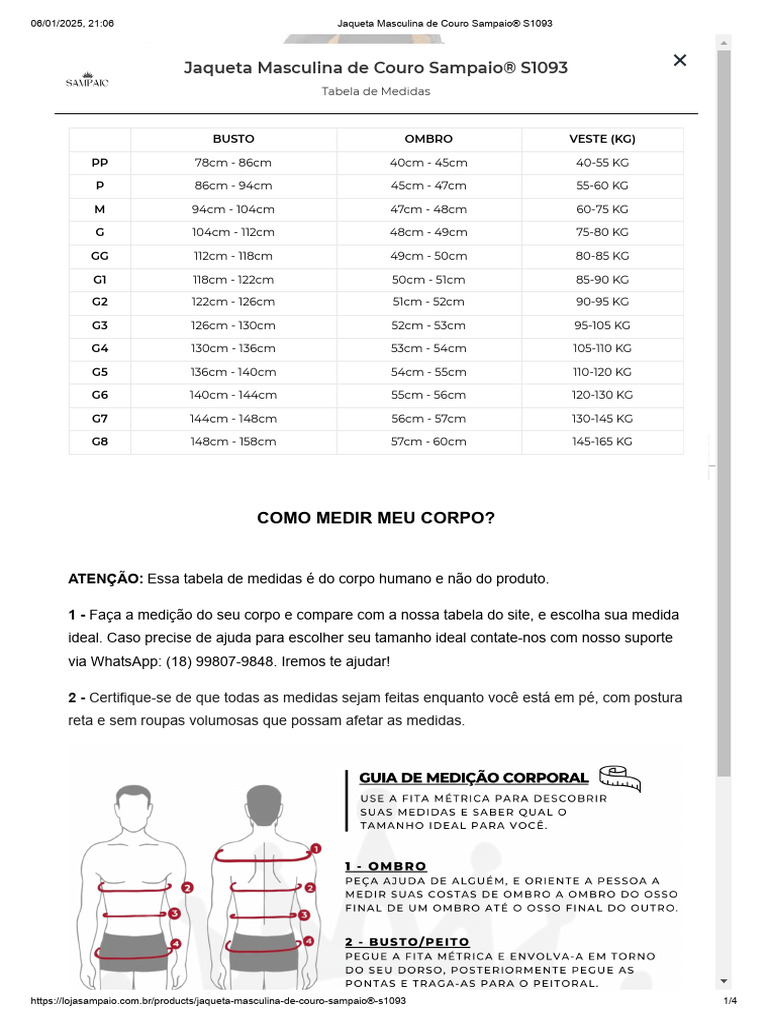 Jaqueta Masculina de Couro Sampaio S1093 | PDF