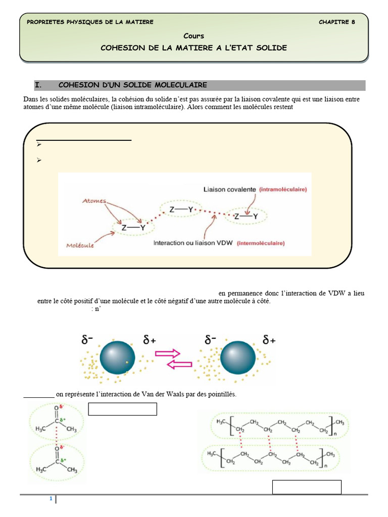 Cohésion des Solides Moléculaires et Ionique | PDF | Ion | Solvatation