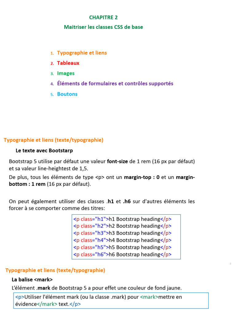 Classes CSS de base avec Bootstrap 5 | PDF | Gris | Bleu