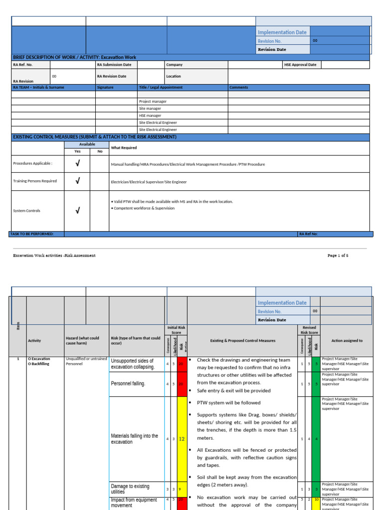 Excavation Work Risk Assessment Guide | PDF | Risk | Safety