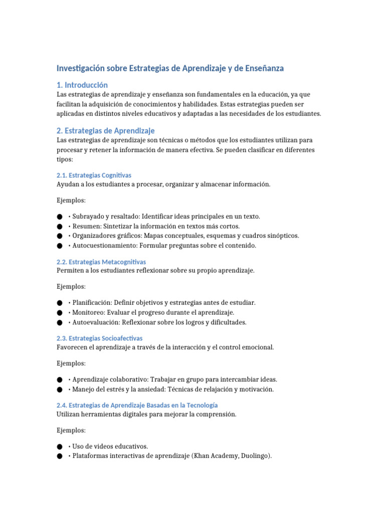 Estrategias Efectivas de Aprendizaje y Enseñanza | PDF | Enseñando ...
