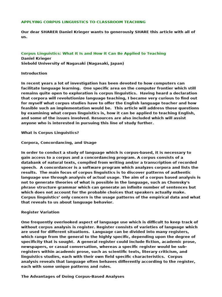 Corpus Linguistics in Language Teaching | PDF | Linguistics | Human ...