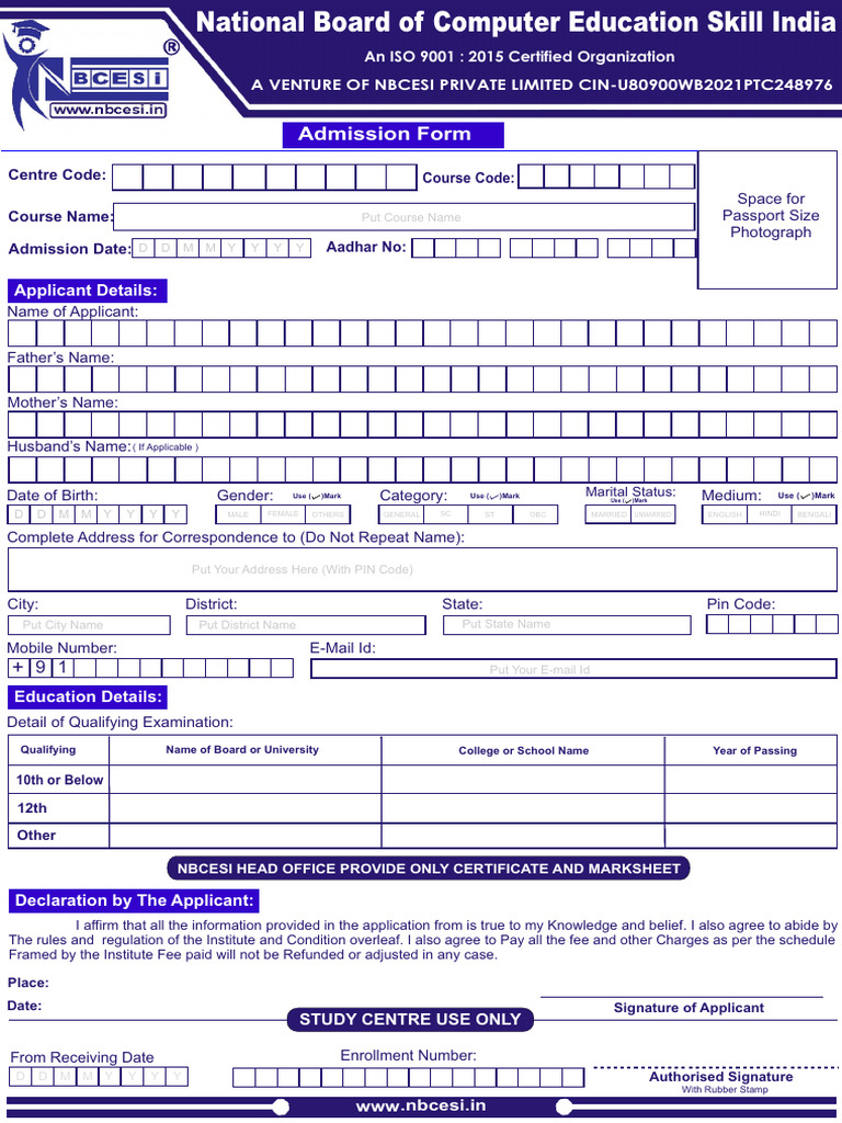 604153nbcesi Admission Form | PDF