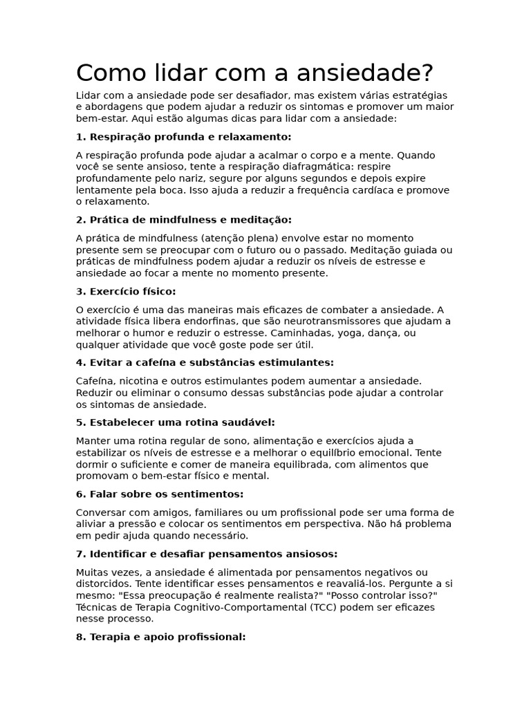 Dicas para Lidar com a Ansiedade | PDF | Ansiedade | Atenção plena