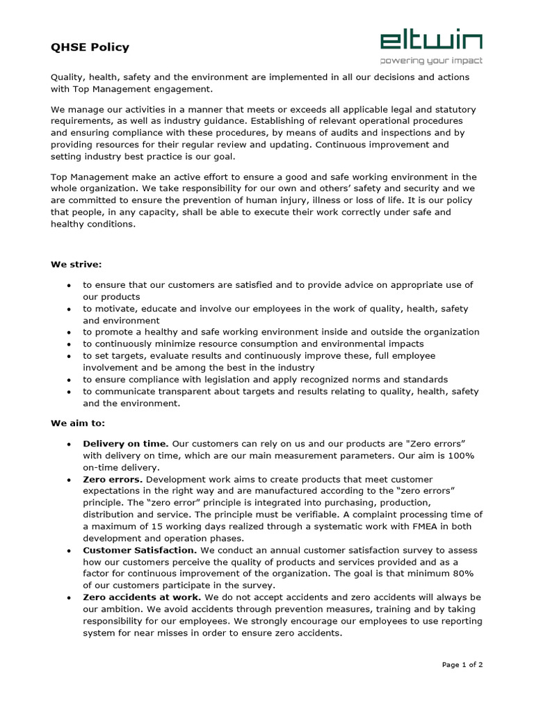 QHSE Policy for Safety and Quality | PDF | Regulatory Compliance | Safety