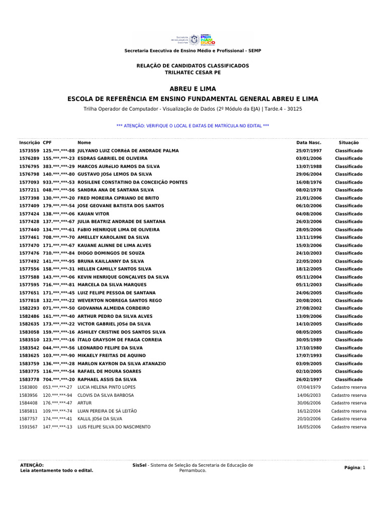 Lista de Inscri Es Homologadas TrilhaTec CESAR | PDF