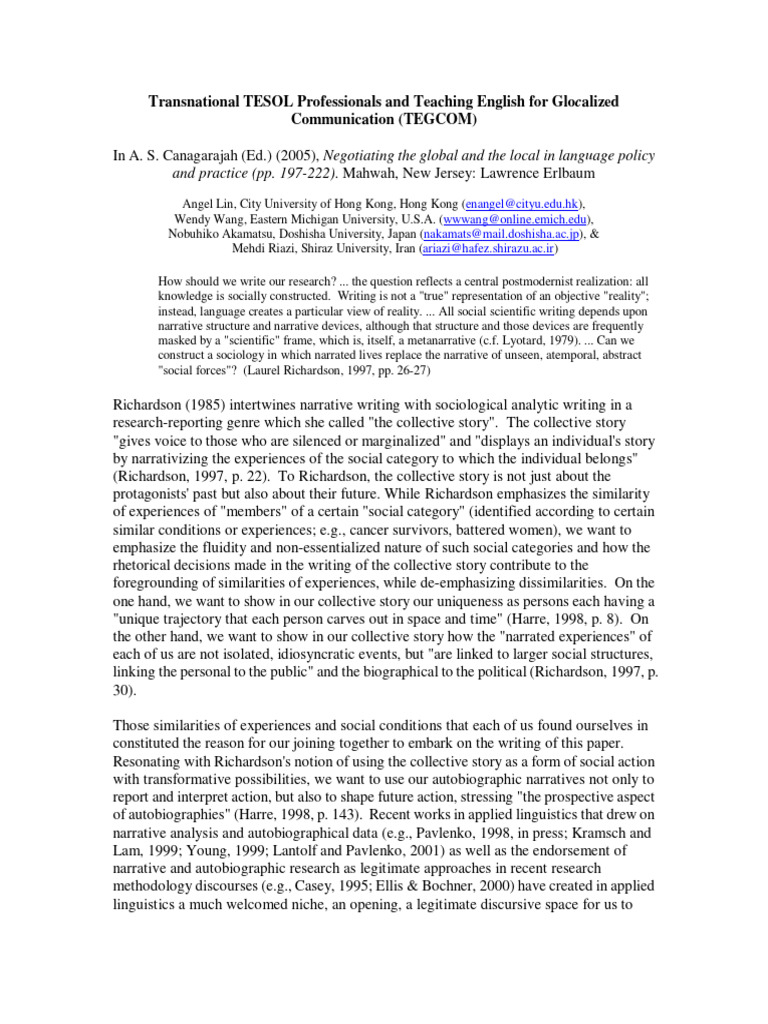 TESOL: Glocalized English Teaching | PDF | English As A Second Or ...