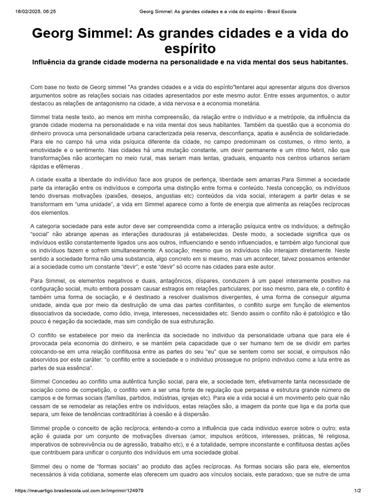 Vida urbana e a psicologia social | PDF | Sociedade | Conflito (processo)