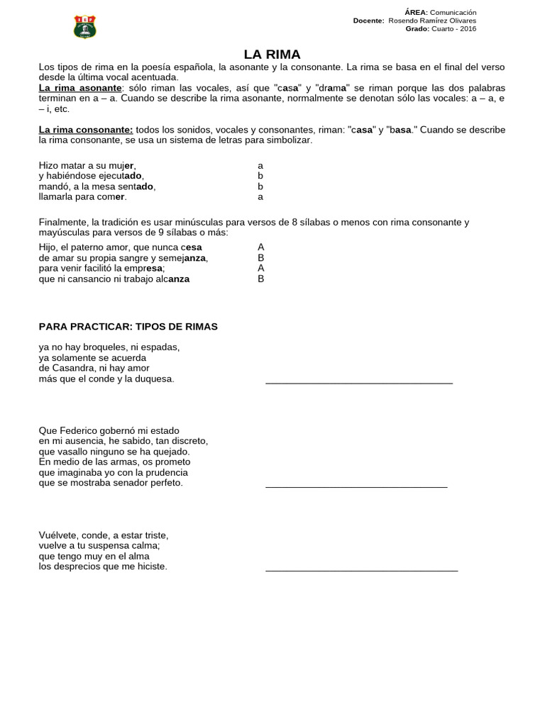 Tipos de Rima y Métrica Poética | PDF | Metro (poesía) | Rima