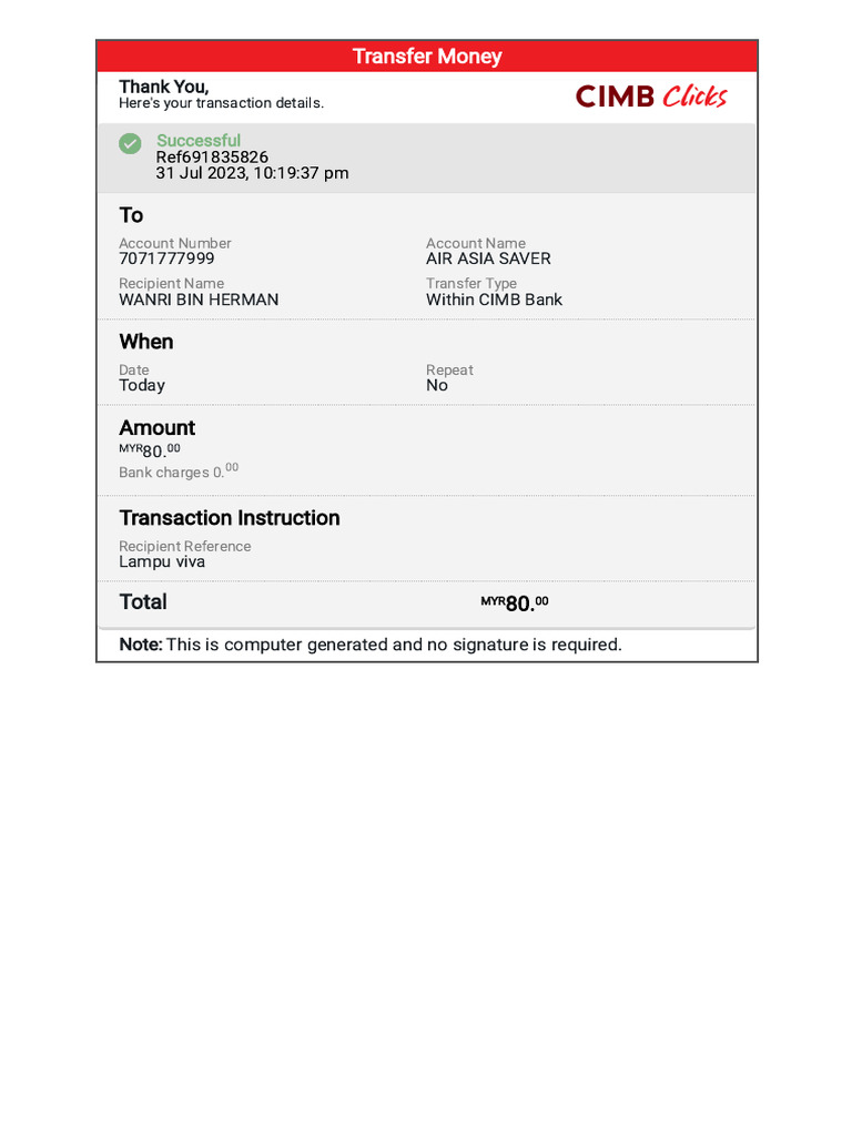 CIMB Transfer Fee Details | PDF