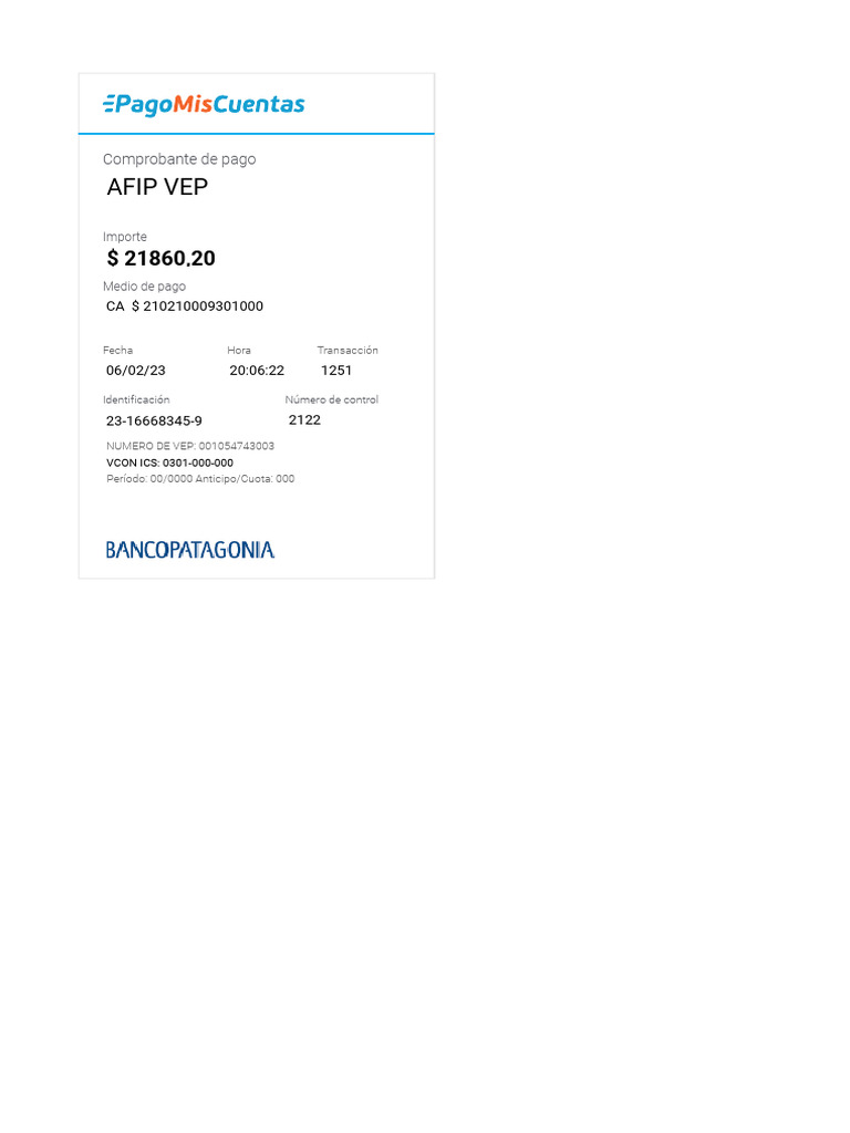 Detalles de Transacción de Pago AFIP | PDF