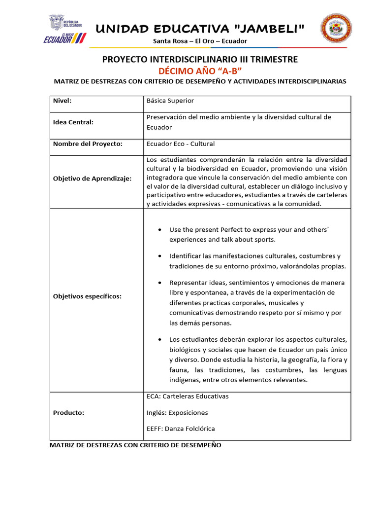 PROY. INTERD. IIIT. 10mo AB | PDF | Comunicación no verbal | Bailes