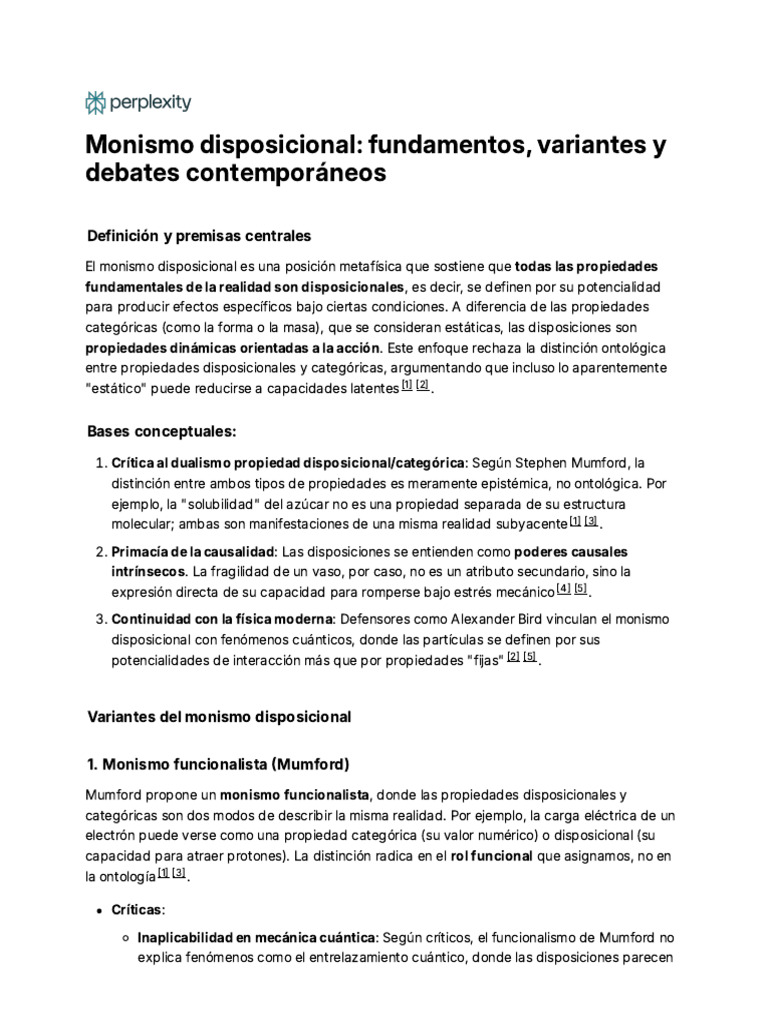 Monismo disposicional: fundamentos y críticas | PDF | Monismo | Ontología