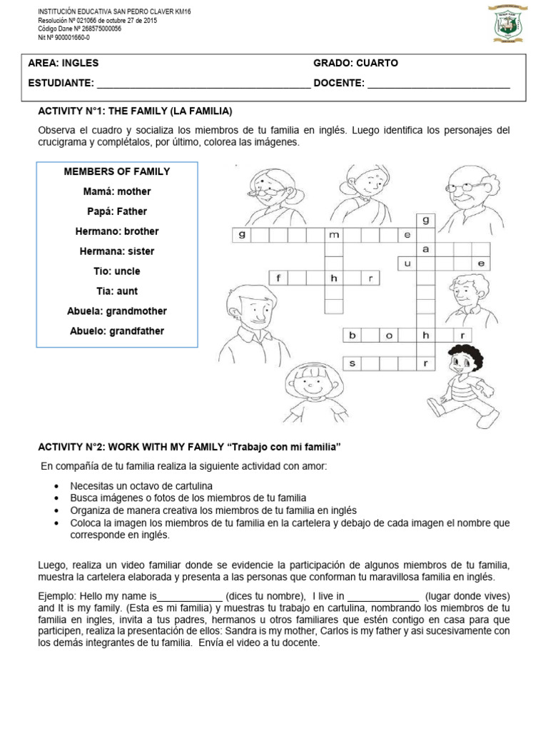 Actividades de Inglés para Cuarto Grado | PDF