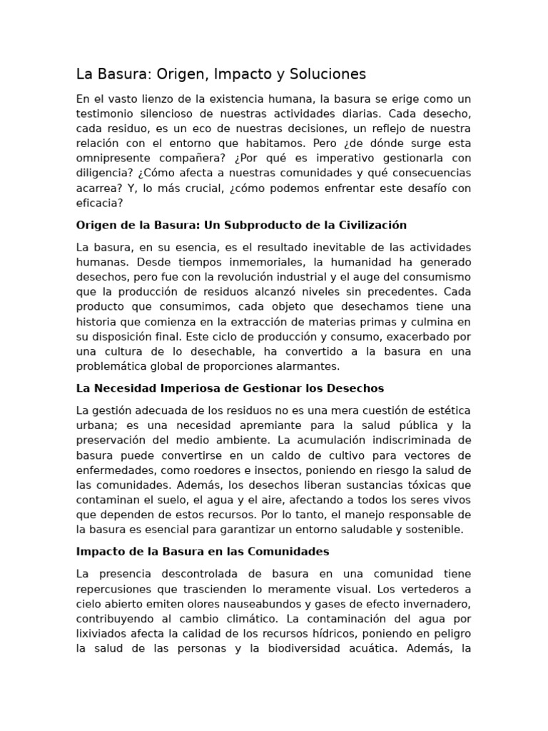 Gestión de Basura: Origen y Soluciones | PDF | Residuos | Reciclaje
