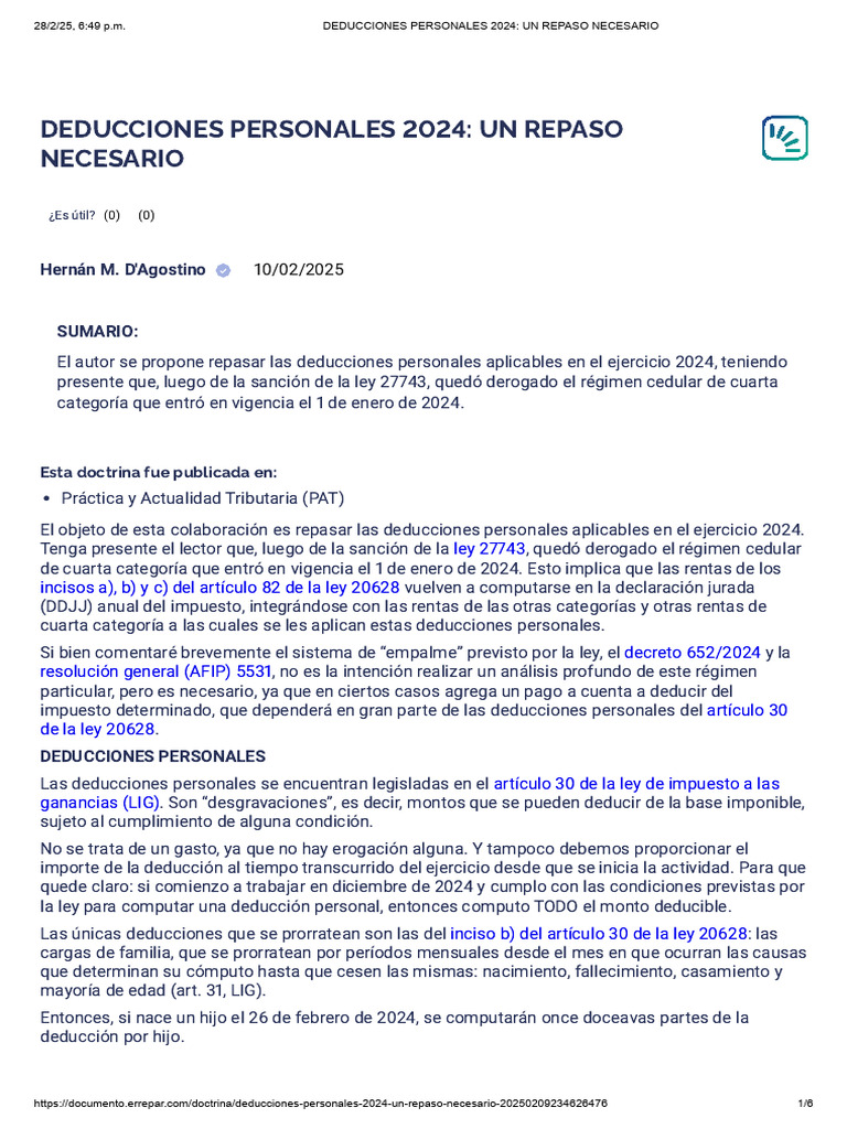 Deducciones Personales 2024: Guía Esencial | PDF | Impuestos | Impuesto ...