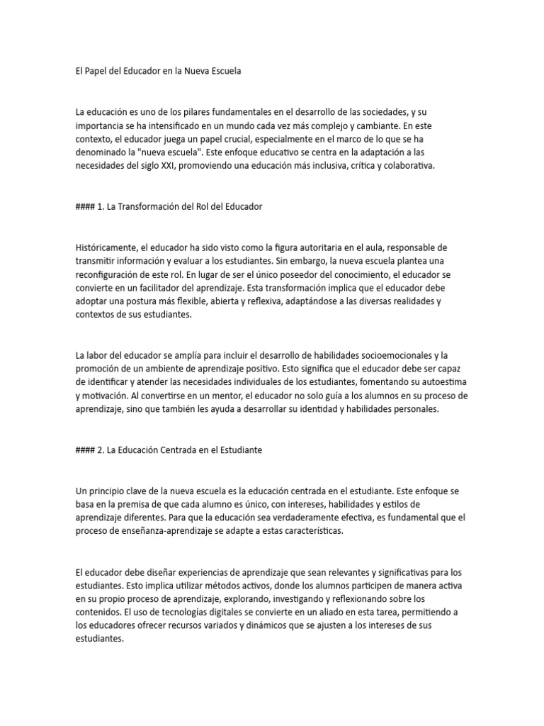 El Educador en la Nueva Escuela | PDF | Evaluación | Aprendizaje