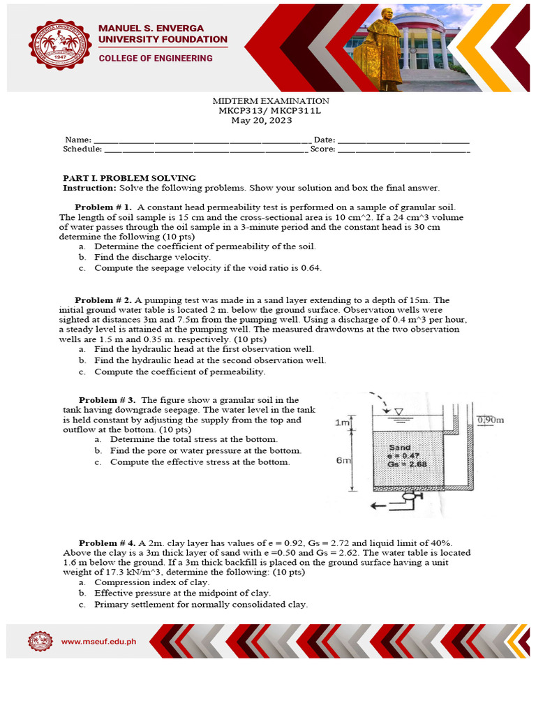 Exam Final Geotech | PDF | Soil Mechanics | Continuum Mechanics