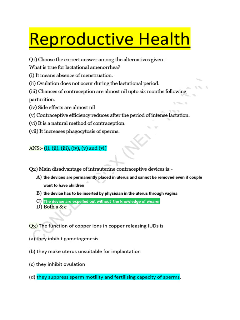 Reproductive Health: Contraception & STDs | PDF | Birth Control ...