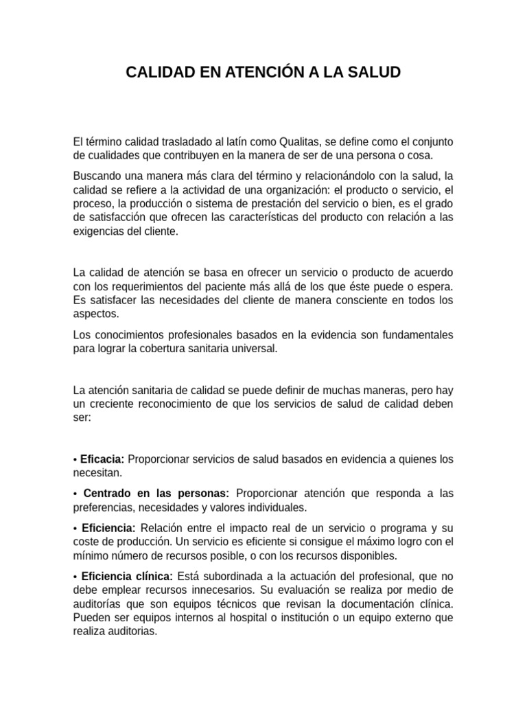 Calidad en Atención a La Salud | PDF | Calidad (comercial) | Cuidado de ...