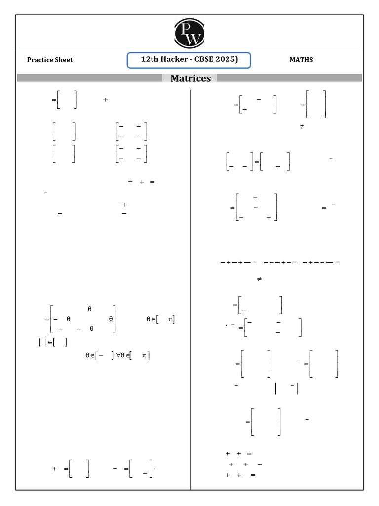 Matrix Practice Sheet for Students | PDF | Matrix (Mathematics ...