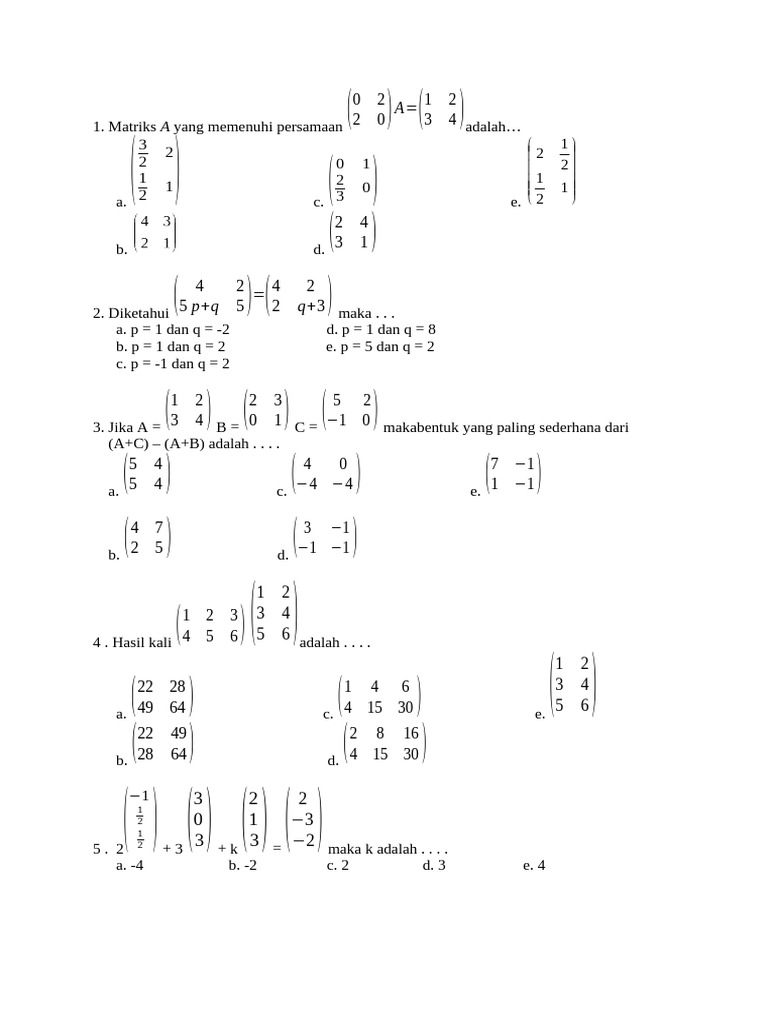 Soal Matriks dan Penyelesaiannya | PDF