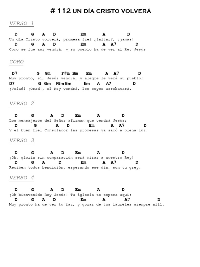 Un Día Cristo Volverá: Letra y Acordes | PDF